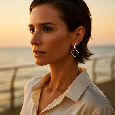 Keto | Earrings with square black stones