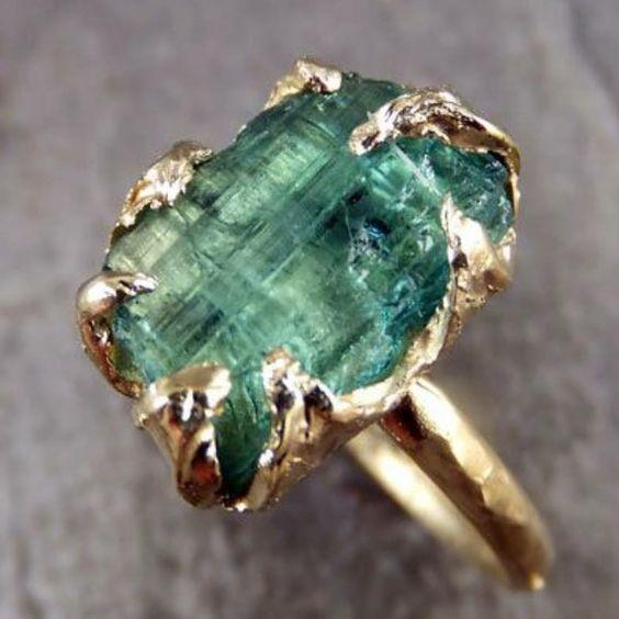 Bague en verre inlay antique vert | Or