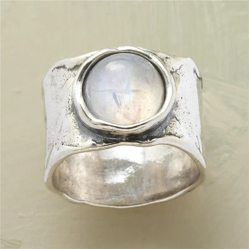 Bague Boho en Pierre de Lune | Or Blanc