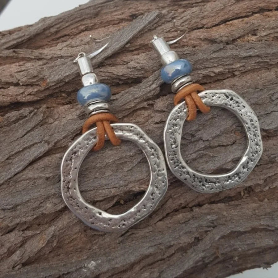 Boucles d'oreilles circulaires en argent boho antique | Or blanc