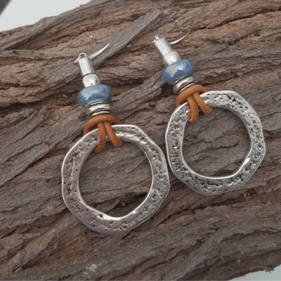 Boucles d'oreilles circulaires en argent boho antique | Or blanc