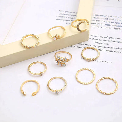 Pack de 10 Bagues Bohémiennes en Or