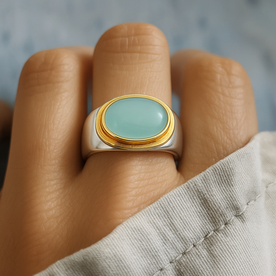 Gabi - Bague en Pierre de Lune Verte Vintage