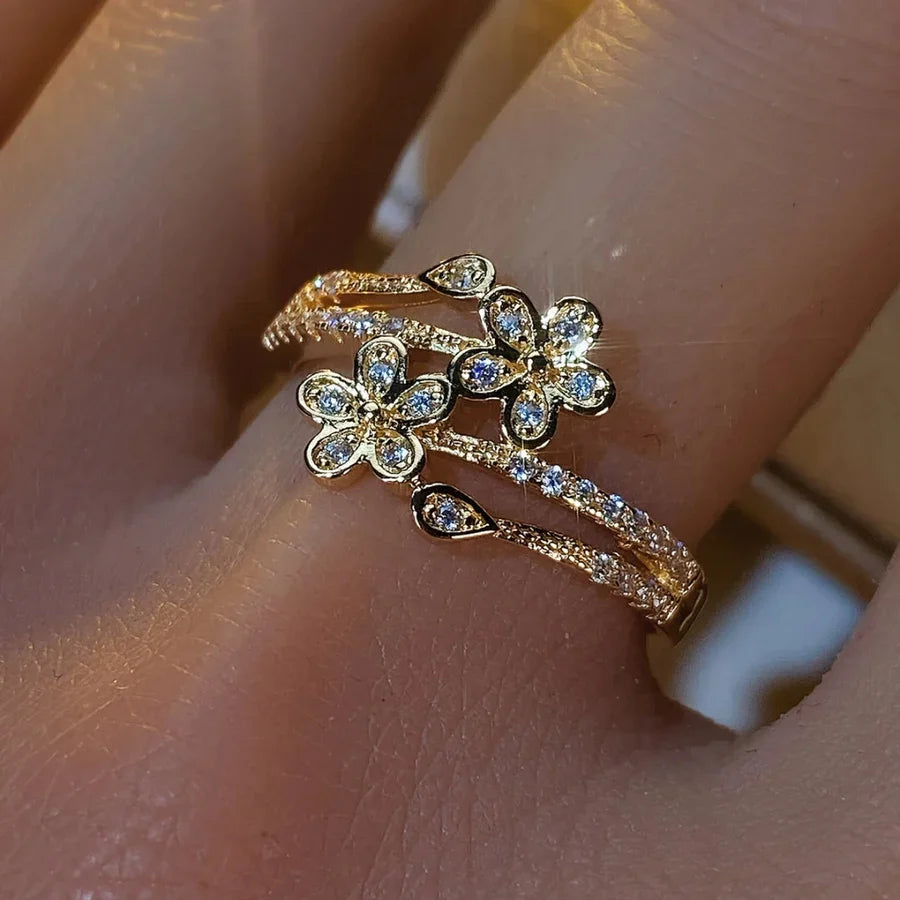 Bague en Or avec Fleurs Éclatantes Élégantes | Or
