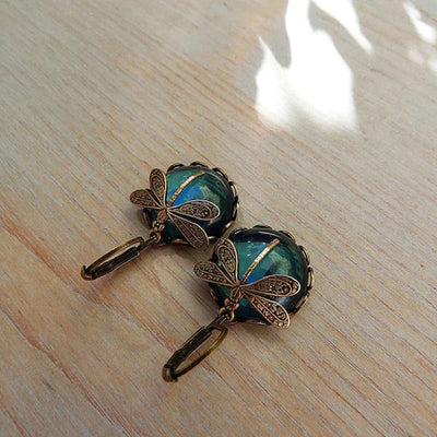 Boucles d'oreilles libellule en or antique