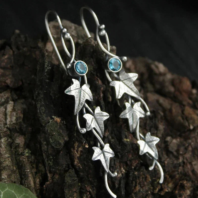 Boucles d'oreilles Elfe Feuille Anciennes | Or Blanc