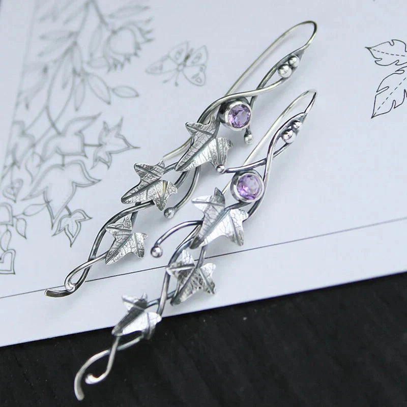 Boucles d'oreilles Elfe Feuille Anciennes | Or Blanc