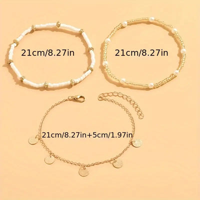 Ensemble de Bracelets de Cheville Superposés 3 Pièces | Or