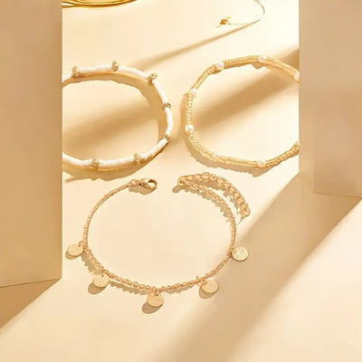 Ensemble de Bracelets de Cheville Superposés 3 Pièces | Or
