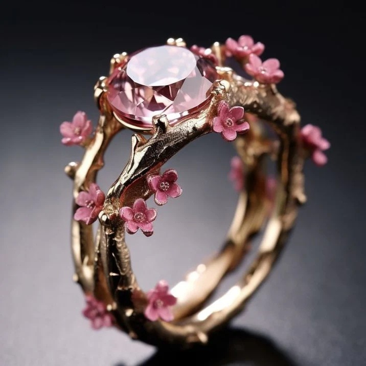 Bague Élégante en Cristal Rose | Or