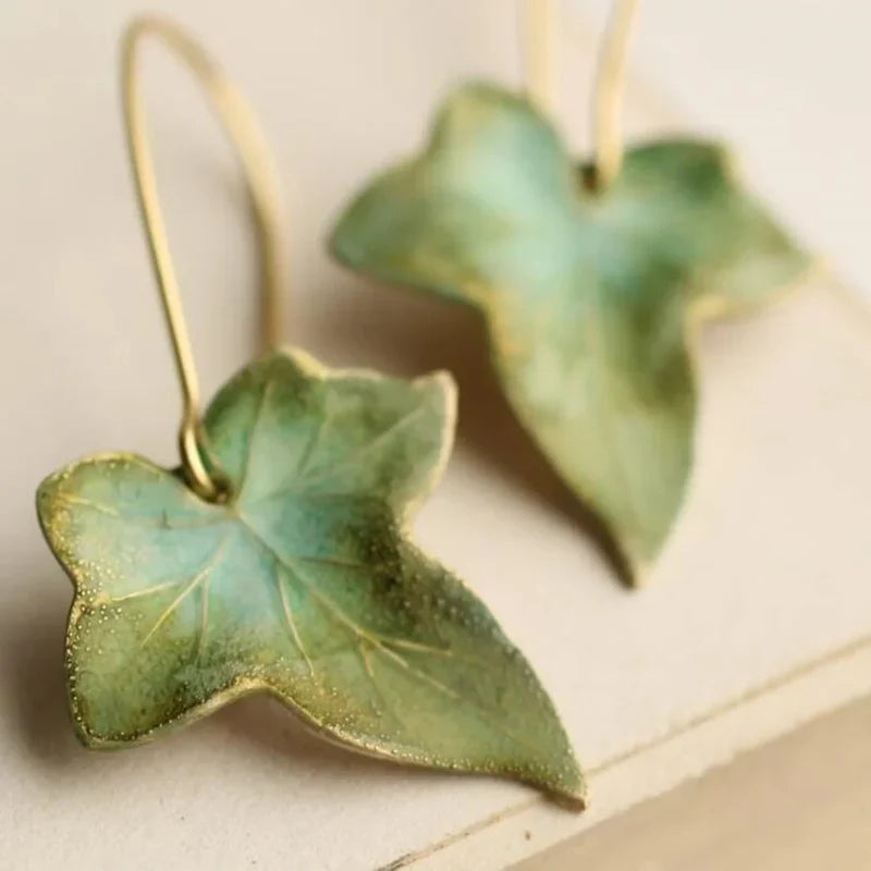 Boucles d'oreilles en feuille verte antique | Or