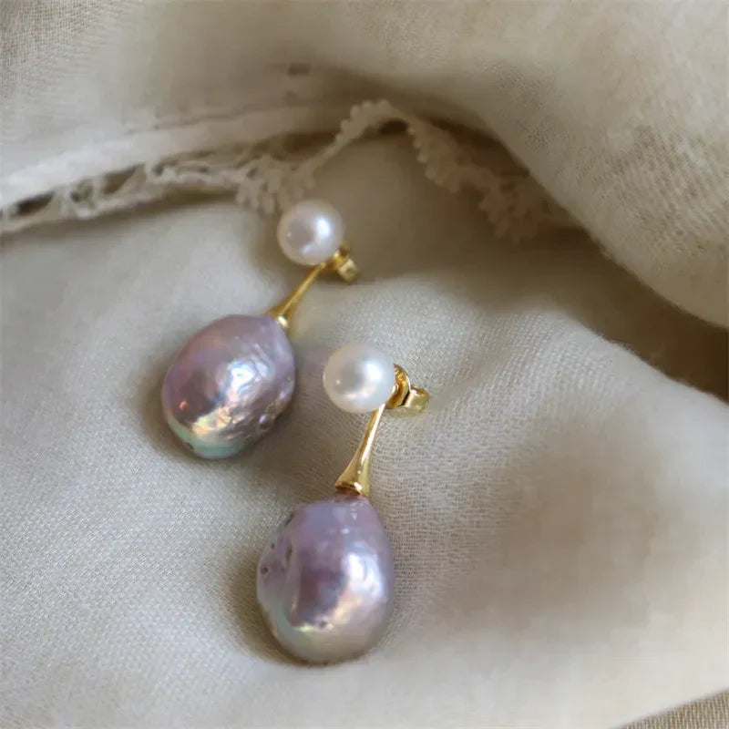 Boucles d'oreilles en perles lilas exquises | Or
