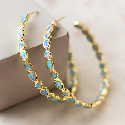 Boucles d'oreilles en opale cercle doré antique | Or