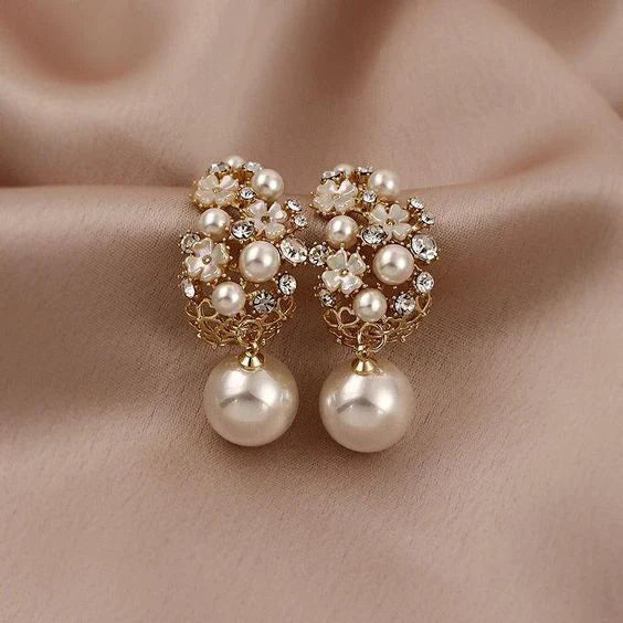 Boucles d'oreilles en perles de fleurs élégantes | Or