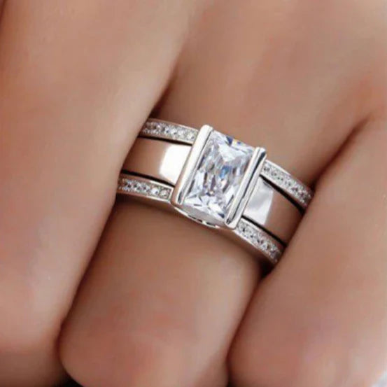 Bague en Verre Incrusté Antique | Or Blanc