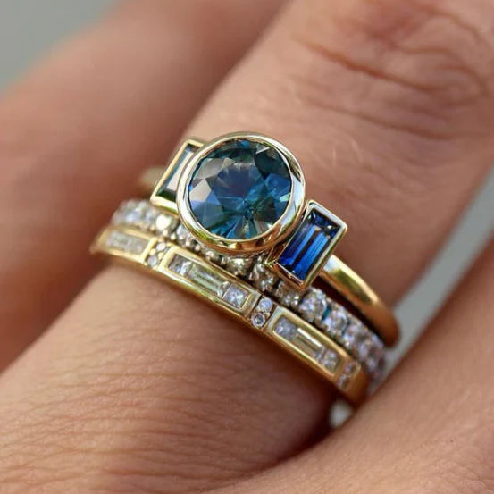 Ensemble de Bagues Élégantes Antiques Bleues | Or