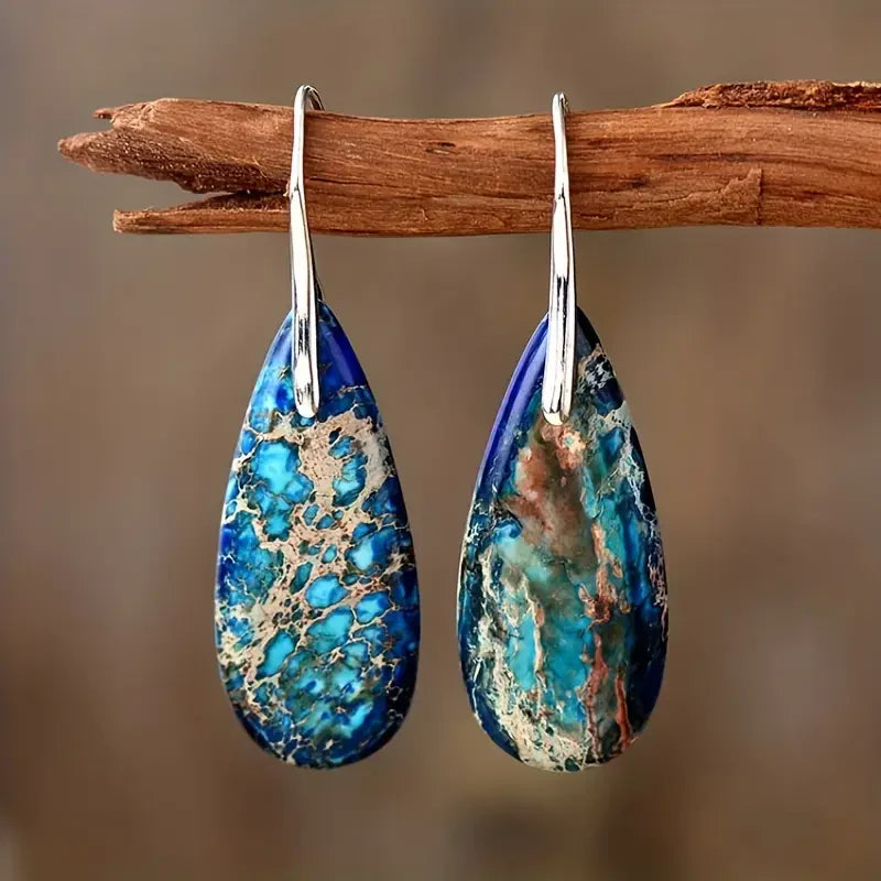 Boucles d'oreilles Azure Ocean Stone | Or blanc