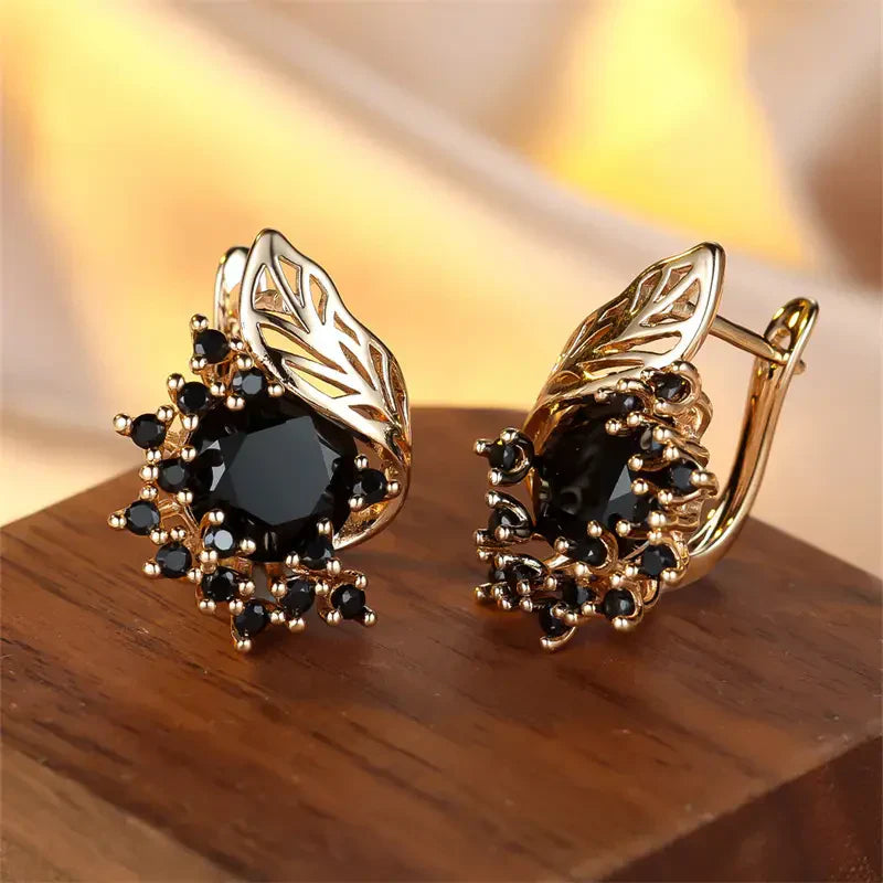 Boucles d'oreilles en zircon noir doré | Or