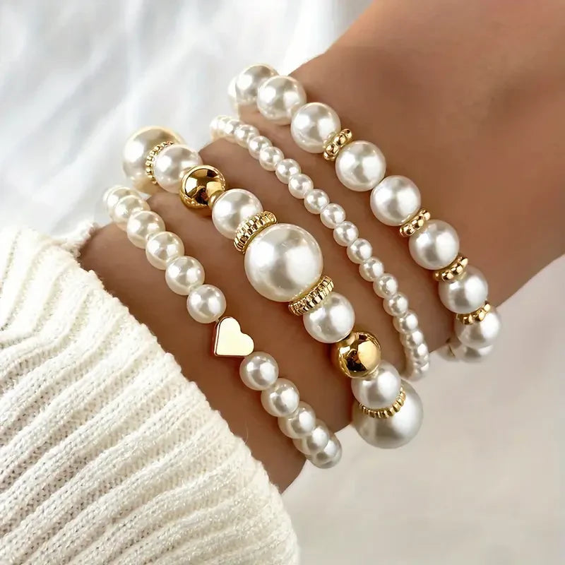 Ensemble de Bracelets en Perles Exquises | Or